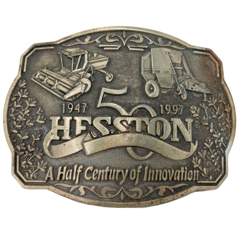 Hesston Agriculture Belt Buckle 1997 Farm Equipment 50 Years Of Innovation Farme